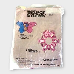 Vintage Needlepoint Bunny Wreath 1988‎ Ala Mode Vtg Yarn Handmade Easter